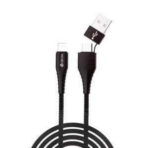 devia kabel lightning dvojity vstupni konektor usb c usb tkanicka 1m cerny
