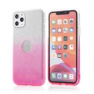 forcell shining kryt pro apple iphone 11 pro vyrez pro logo plastovy gumovy stribrny ruzovy 5903396024740