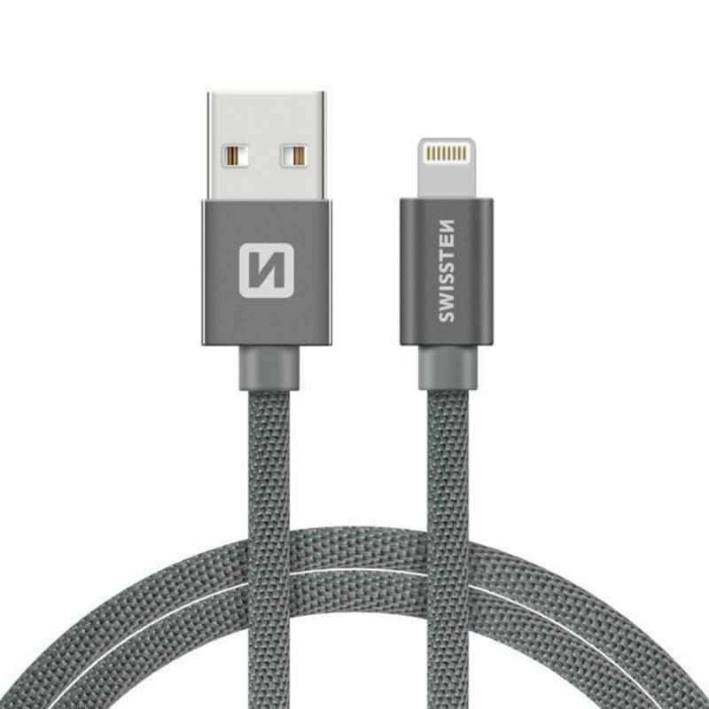 Synchronizační a nabíjecí kabel SWISSTEN - MFi Lightning pro Apple zařízení - tkanička - šedý - 1,2m 1 Synchronizační a nabíjecí kabel SWISSTEN - MFi Lightning pro Apple zařízení - tkanička - šedý - 1,2m