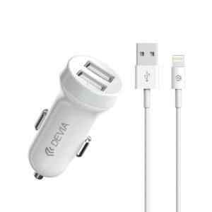 2v1 nabijeci sada devia pro apple zarizeni autonabijecka s 2 usb porty 3 1a a kabel lightning bila