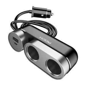 autonabijecka a rozdvojka rock usb a usb c 2x zdirka zapalovace cerna seda
