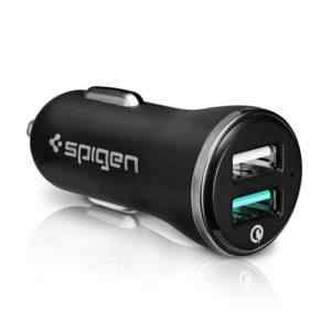 autonabijecka adapter spigen f27qc 1x usb 2 4a 1x qc 3 0 kovova cerna