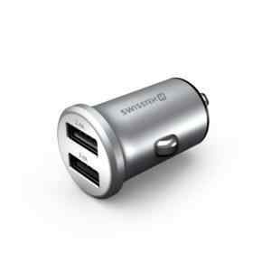 autonabijecka adapter swissten 2x usb 4 8a kovova stribrna