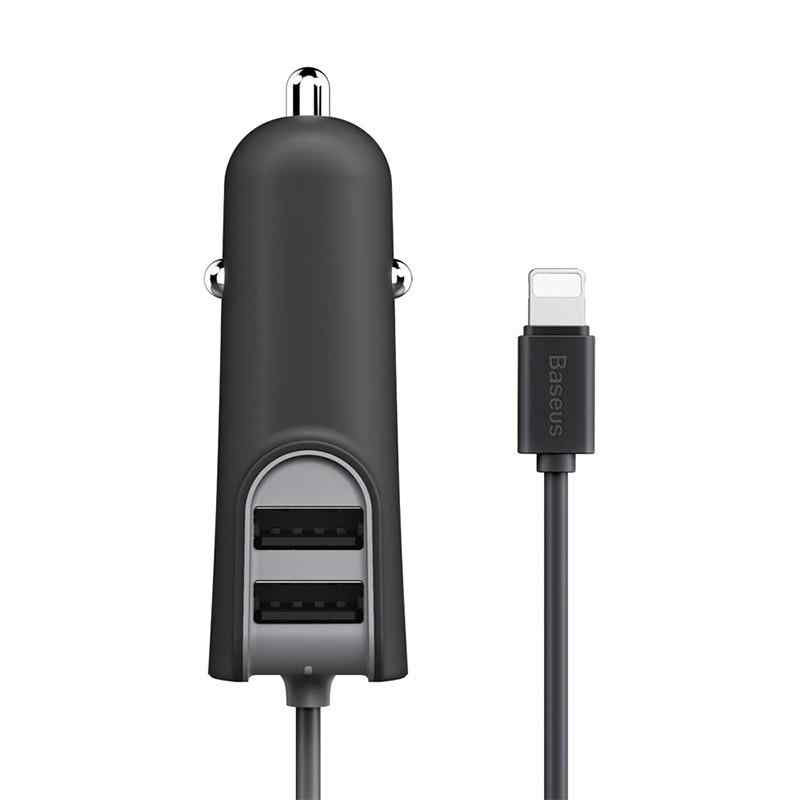 Autonabíječka BASEUS - kabel Lightning 1m + 2x USB-A (5,5A) - černá 1 Autonabíječka BASEUS - kabel Lightning 1m + 2x USB-A (5,5A) - černá