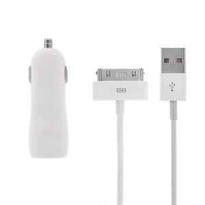 Sada 2v1 nabíječka do auta s 2 USB porty (3.1A) + 30pin kabel pro Apple zařízení - bílá