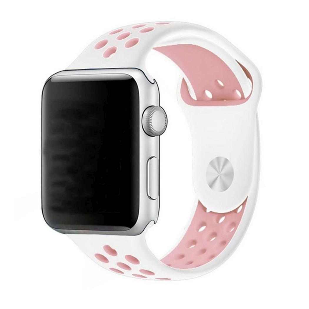 eses Sportovní řemínek 42mm/44mm bílý/růžový pro Apple Watch 1 eses Sportovní řemínek 42mm/44mm bílý/růžový pro Apple Watch