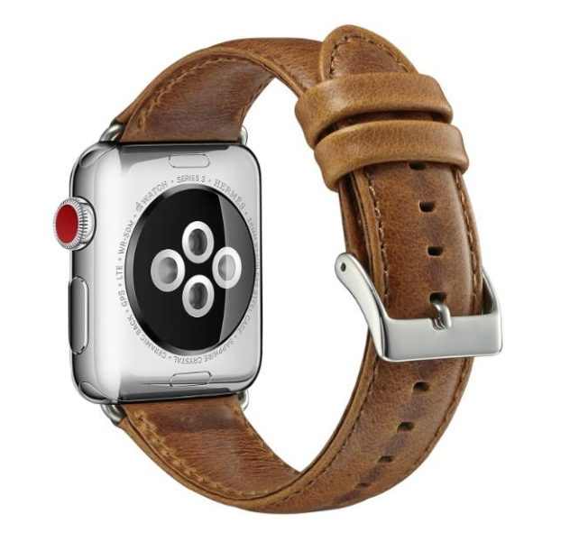 eses Kožený řemínek 42mm/44mm světle hnědý pro Apple Watch 1 eses Kožený řemínek 42mm/44mm světle hnědý pro Apple Watch