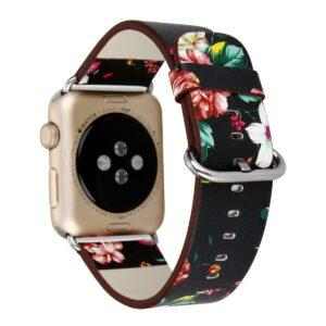eses Kožený květinový řemínek 42mm/44mm černý pro Apple Watch