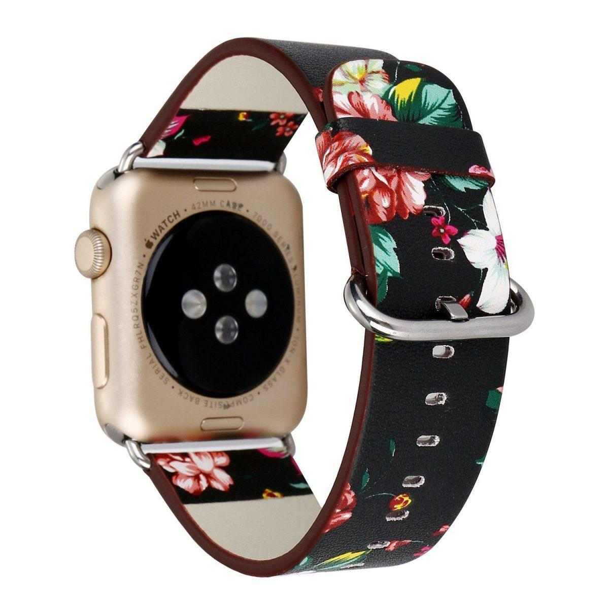 eses Kožený květinový řemínek 42mm/44mm černý pro Apple Watch 1 eses Kožený květinový řemínek 42mm/44mm černý pro Apple Watch