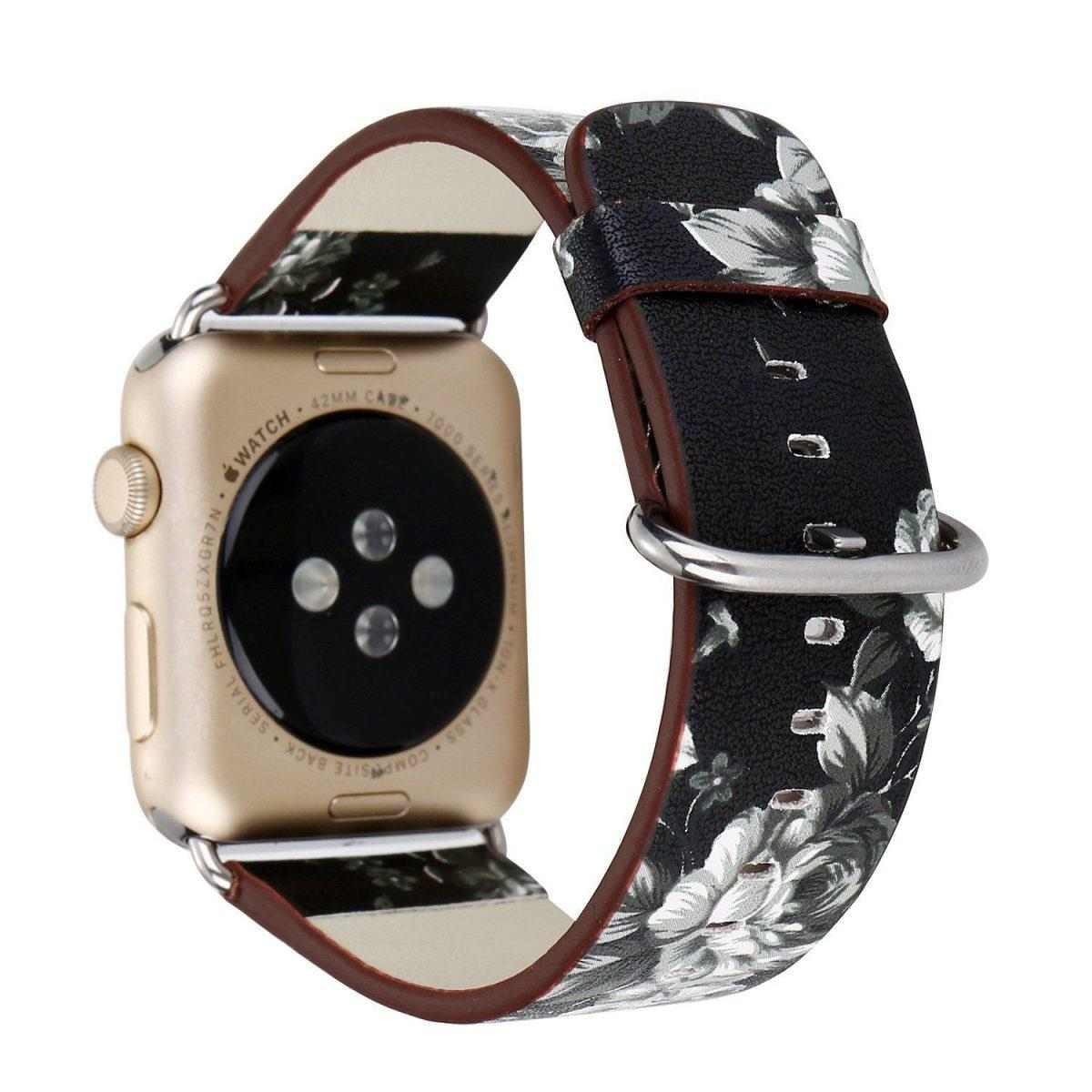 eses Kožený květinový řemínek 42mm/44mm černý pro Apple Watch 1 eses Kožený květinový řemínek 42mm/44mm černý pro Apple Watch