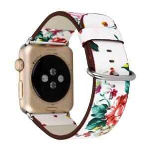 eses Kožený květinový řemínek 38mm/40mm bílý/červený pro Apple Watch