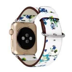 eses Kožený květinový řemínek 38mm/40mm bílý/modrý pro Apple Watch