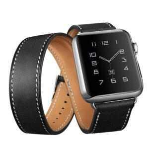 eses Dvojitý kožený řemínek 38mm/40mm černý pro Apple Watch