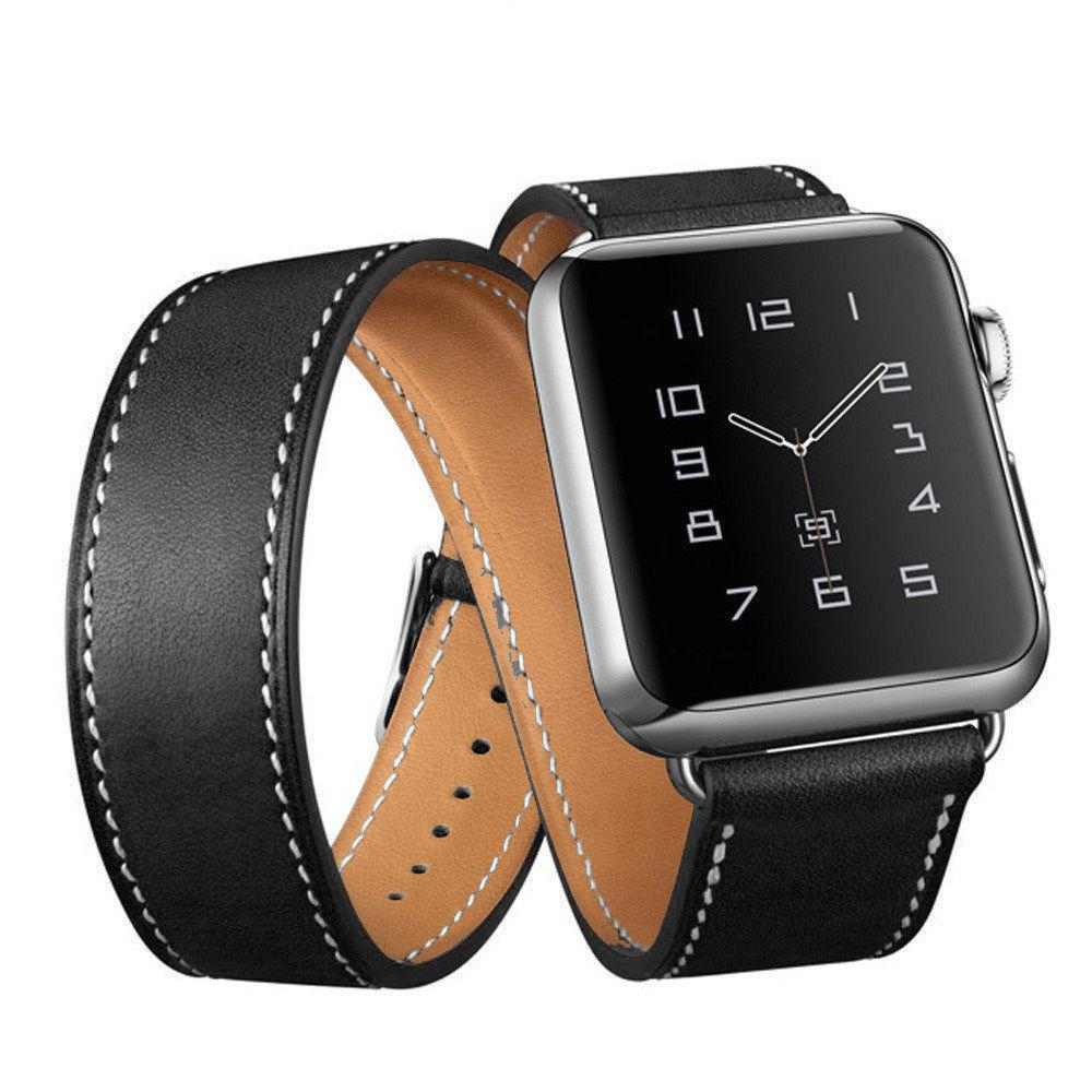 eses Dvojitý kožený řemínek 38mm/40mm černý pro Apple Watch 1 eses Dvojitý kožený řemínek 38mm/40mm černý pro Apple Watch