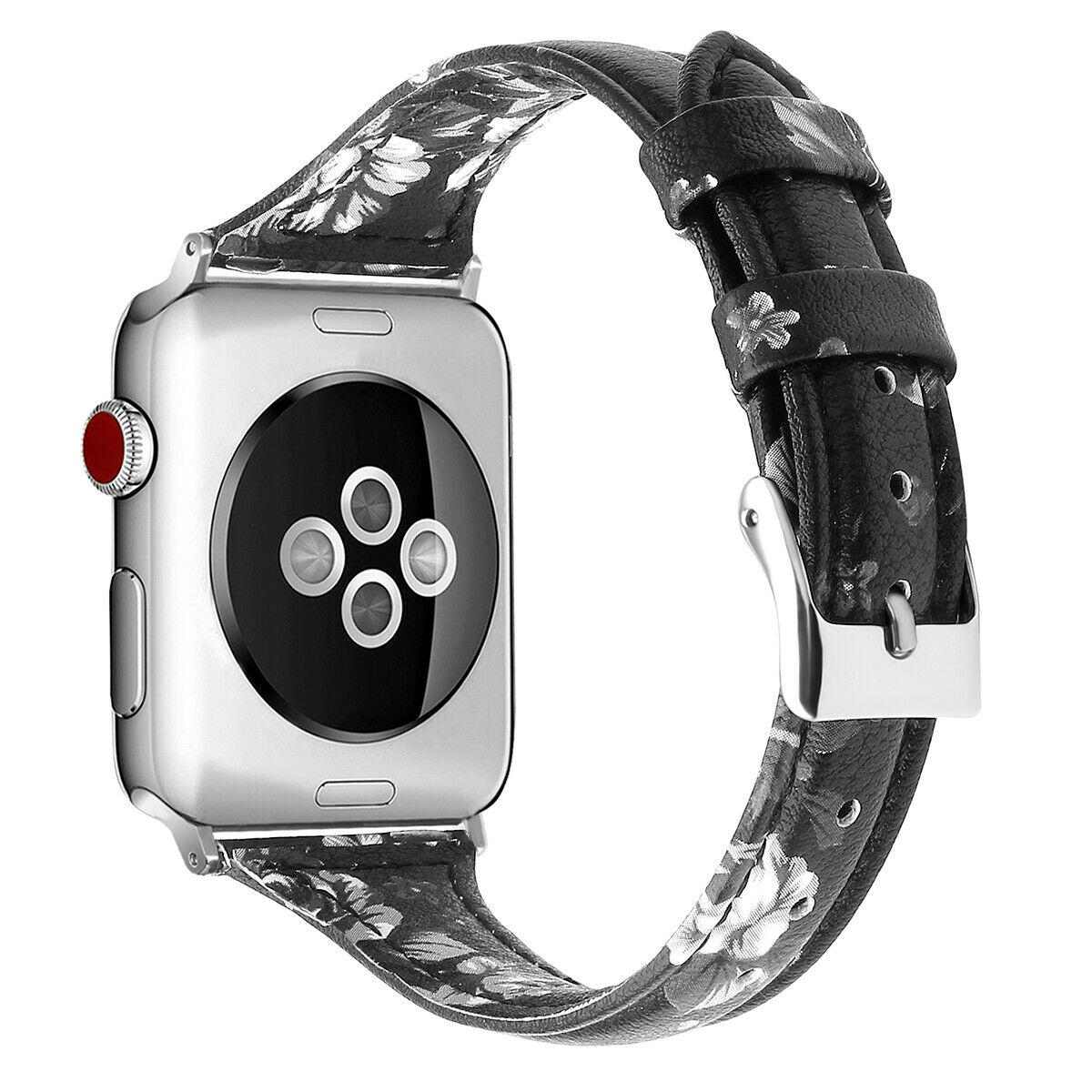 eses Kožený květinový úzký řemínek 42mm/44mm černý pro Apple Watch 1 eses Kožený květinový úzký řemínek 42mm/44mm černý pro Apple Watch