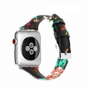 eses Kožený květinový úzký řemínek 42mm/44mm černý pro Apple Watch