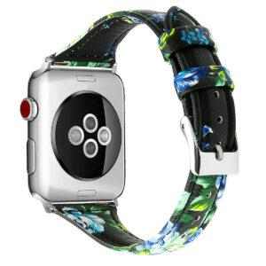 eses Kožený květinový úzký řemínek 38mm/40mm černý/modrý pro Apple Watch