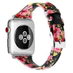 eses Kožený květinový úzký řemínek 38mm/40mm černý/růžový pro Apple Watch