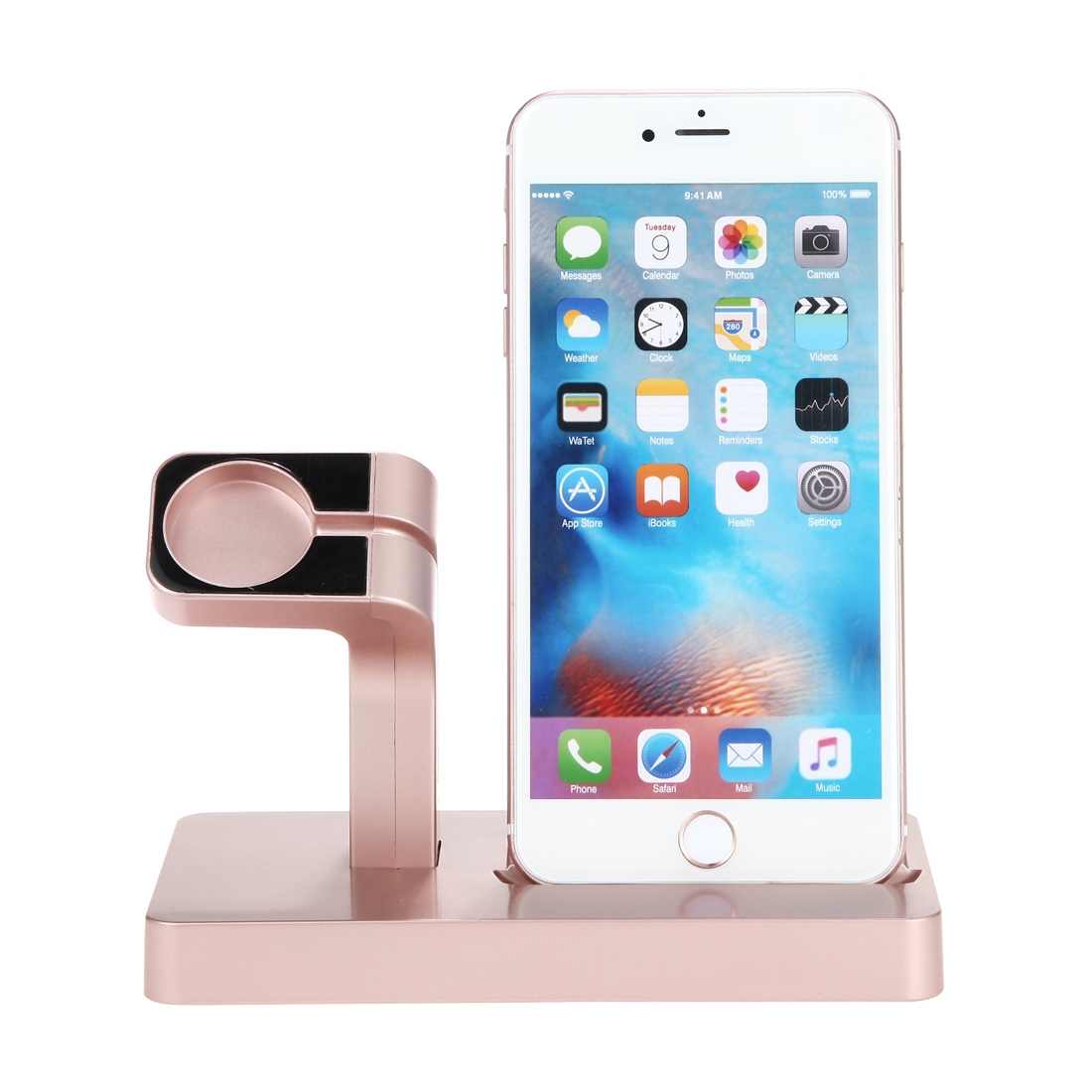 Nabíjecí stojánek pro iPhone a Apple Watch - růžově zlatá 1 Nabíjecí stojánek pro iPhone a Apple Watch - růžově zlatá