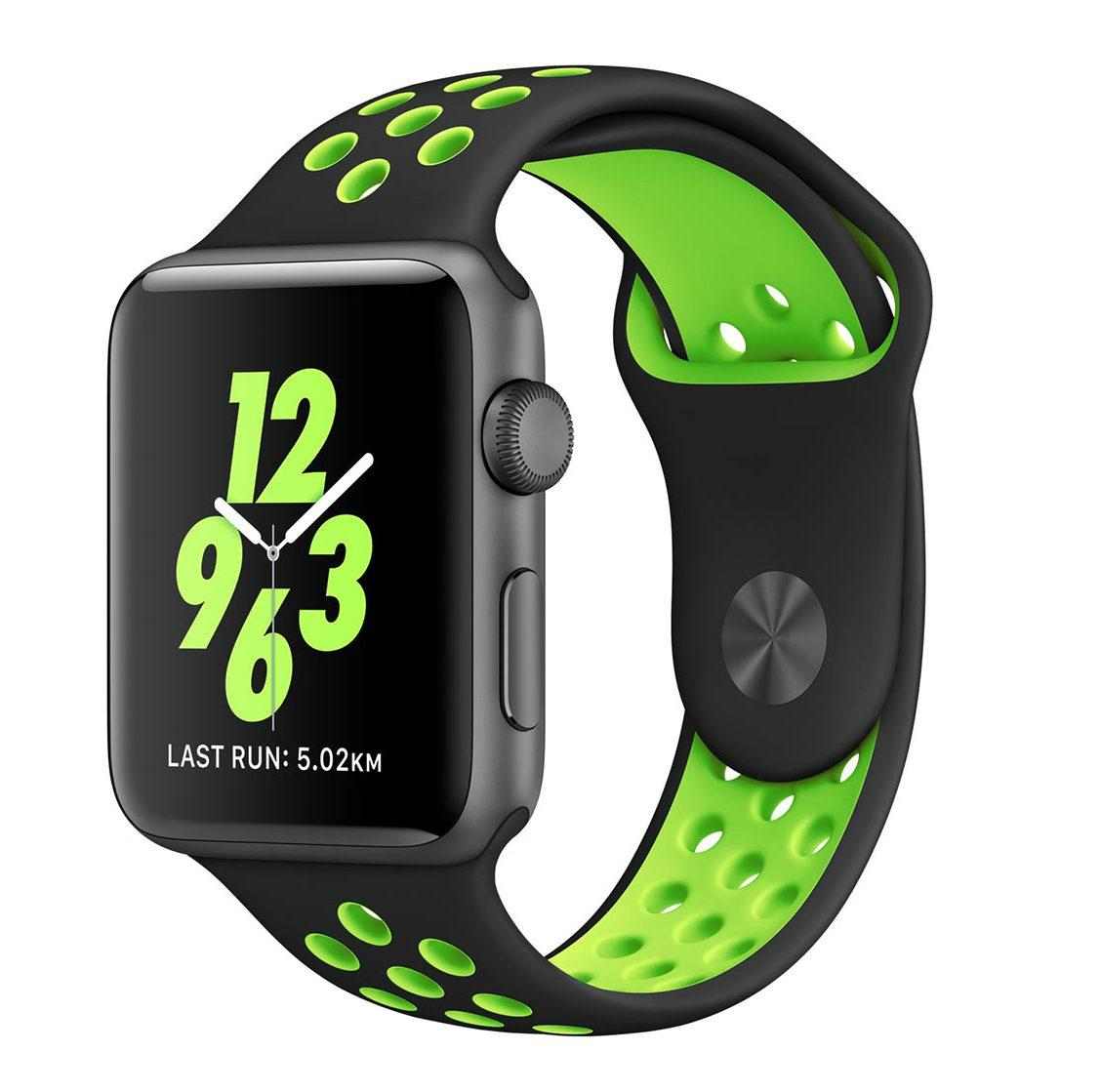 eses Silikonový řemínek 38mm/40mm S/M/L černý/zelený pro Apple Watch 1 eses Silikonový řemínek 38mm/40mm S/M/L černý/zelený pro Apple Watch