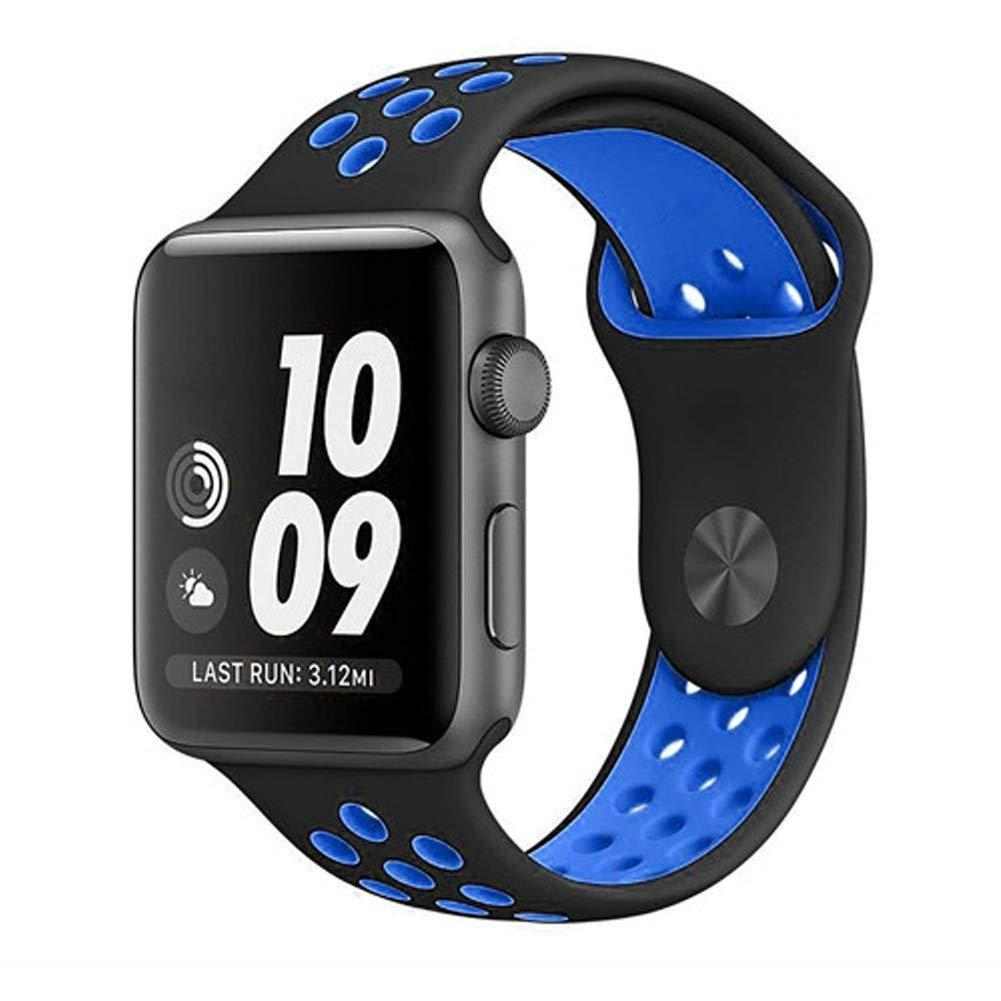 eses Silikonový řemínek 38mm/40mm S/M/L černý/modrý pro Apple Watch 1 eses Silikonový řemínek 38mm/40mm S/M/L černý/modrý pro Apple Watch