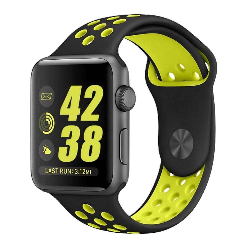 eses Silikonový řemínek 38mm/40mm S/M/L černý/žlutý pro Apple Watch 1 eses Silikonový řemínek 38mm/40mm S/M/L černý/žlutý pro Apple Watch