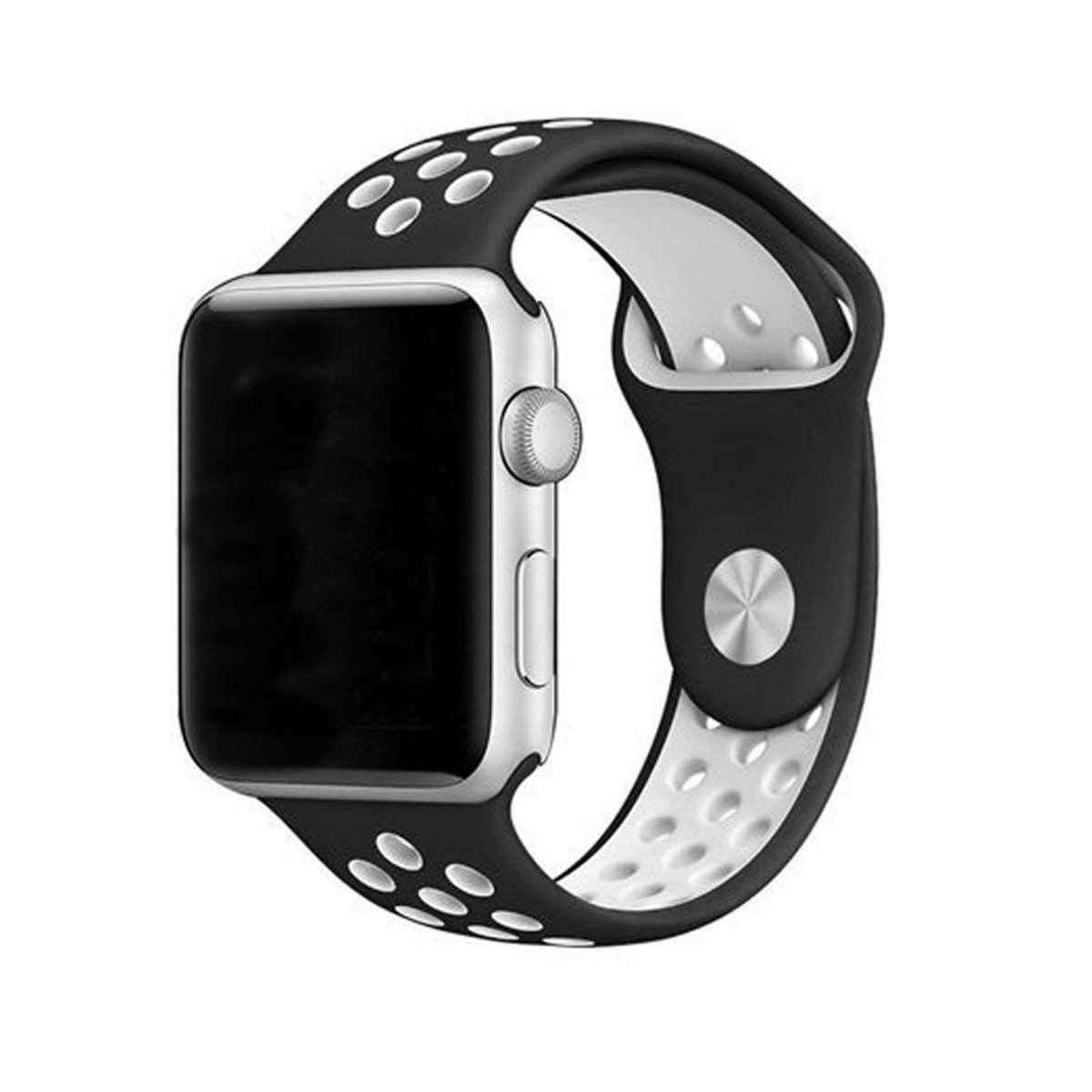 eses Silikonový řemínek 42mm/44mm S/M/L černý/bílý pro Apple Watch 1 eses Silikonový řemínek 42mm/44mm S/M/L černý/bílý pro Apple Watch