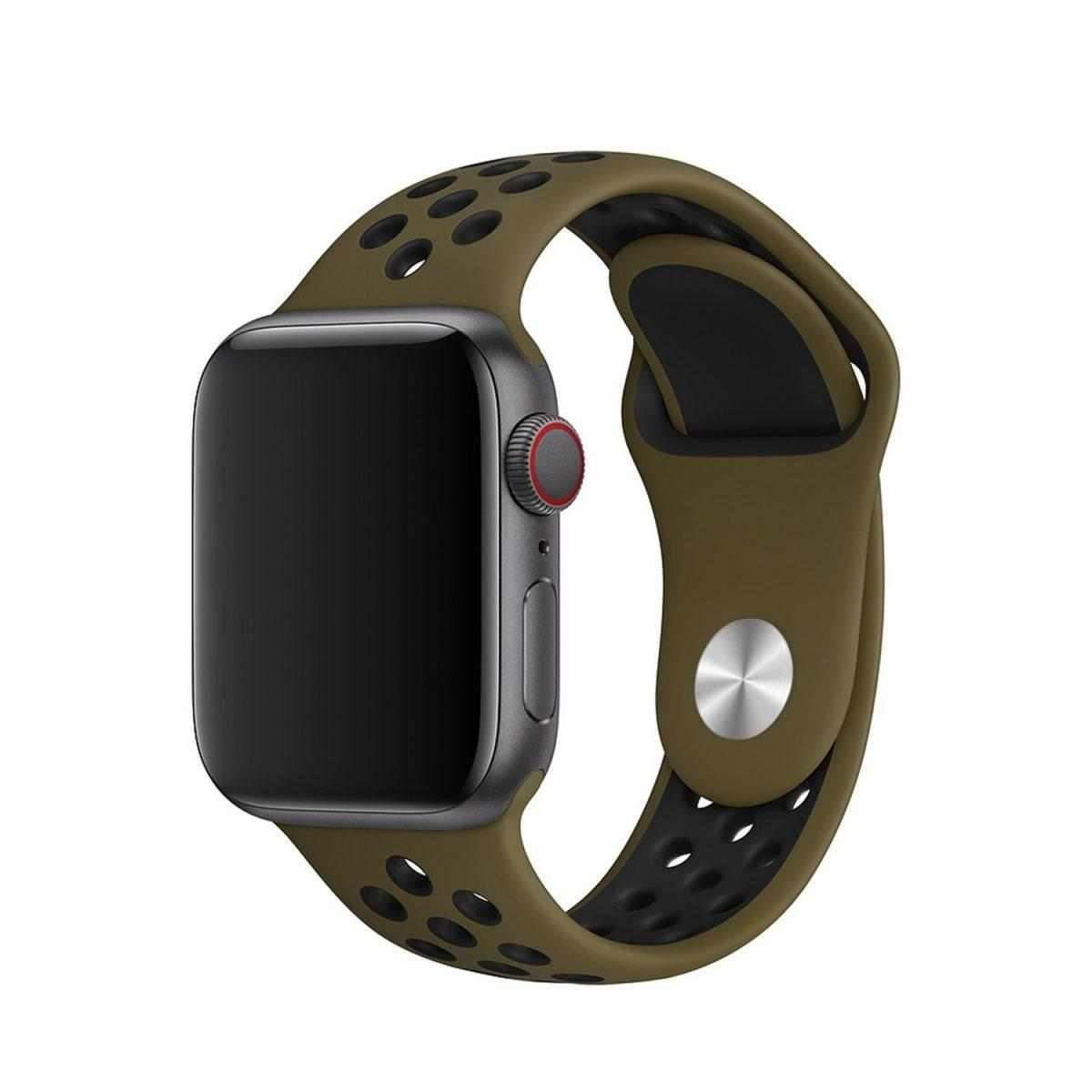 eses Silikonový řemínek 42mm/44mm S/M/L khaki/černý pro Apple Watch 1 eses Silikonový řemínek 42mm/44mm S/M/L khaki/černý pro Apple Watch
