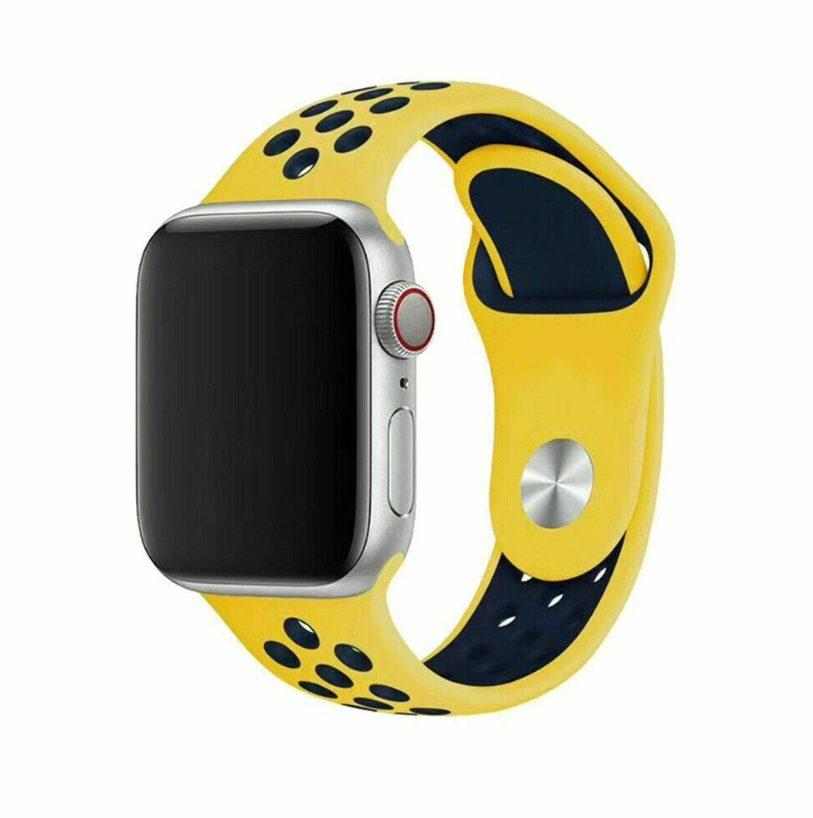 eses Silikonový řemínek 42mm/44mm S/M/L žlutý/tmavě modrý pro Apple Watch 1 eses Silikonový řemínek 42mm/44mm S/M/L žlutý/tmavě modrý pro Apple Watch