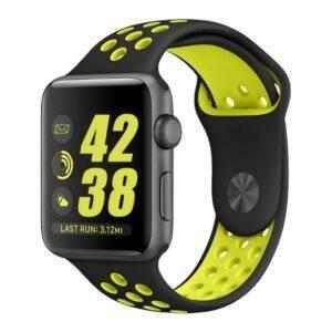 eses Silikonový řemínek 42mm/44mm S/M/L černý/žlutý pro Apple Watch