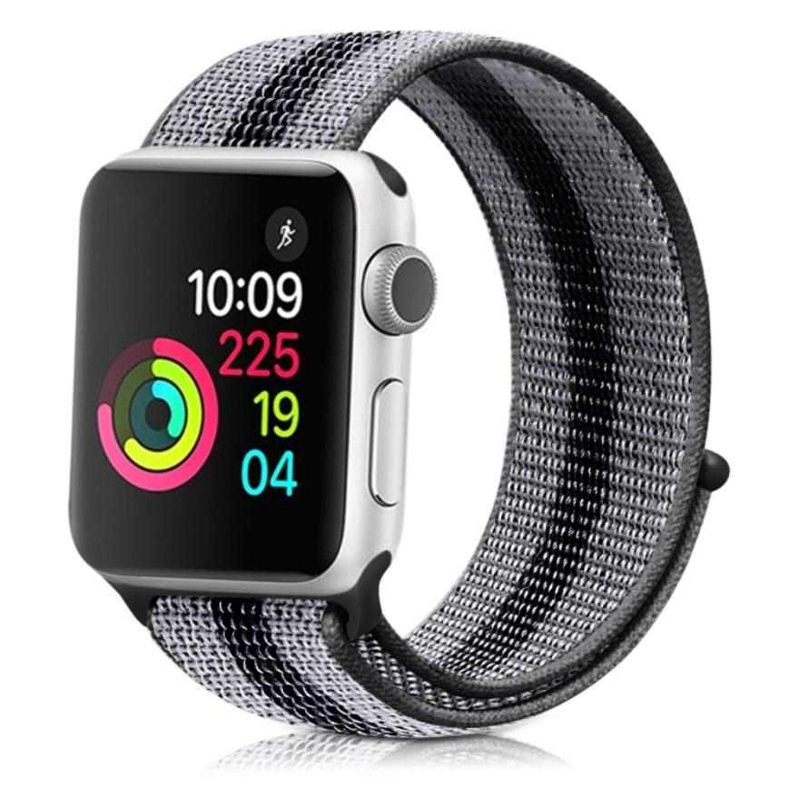 eses Nylonový řemínek 42mm/44mm černošedý proužek pro Apple Watch 1 eses Nylonový řemínek 42mm/44mm černošedý proužek pro Apple Watch