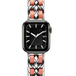 eses Kovový řetízkový řemínek 42mm/44mm proplétaný stříbrno oranžový pro Apple Watch