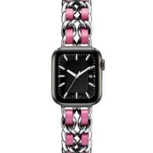 eses Kovový řetízkový řemínek 38mm/40mm proplétaný stříbrno tmavě růžový pro Apple Watch