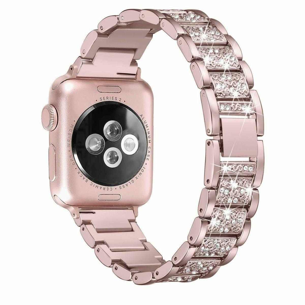 eses Kovový luxusní řemínek 42mm/44mm růžový pro Apple Watch 1 eses Kovový luxusní řemínek 42mm/44mm růžový pro Apple Watch