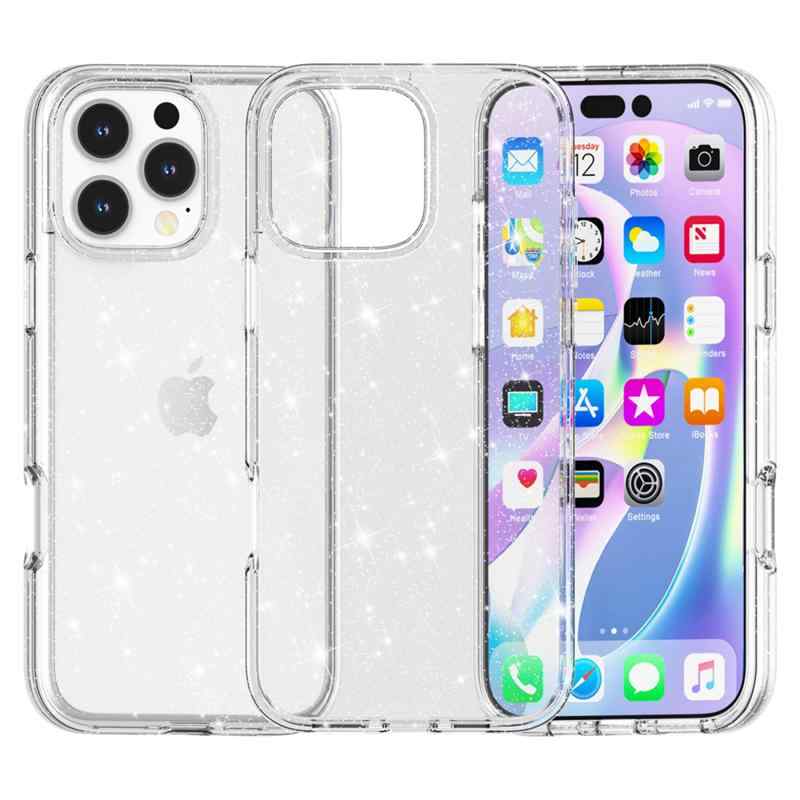 Kryt pro Apple iPhone 16 Pro Max - třpytky - plastový / gumový - bílý 1 Kryt pro Apple iPhone 16 Pro Max - třpytky - plastový / gumový - bílý