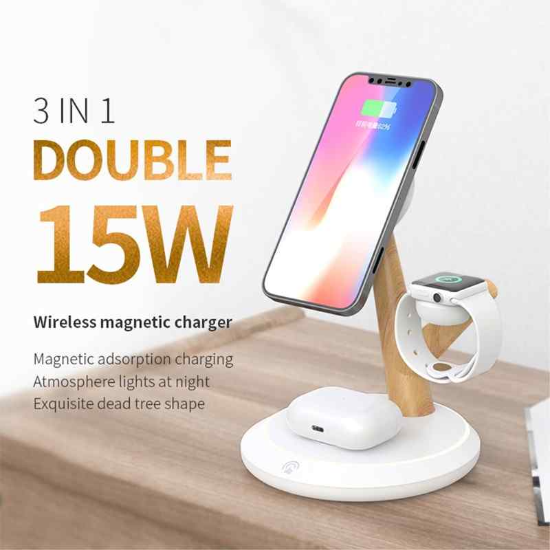3v1 nabíjecí stanice / stojánek pro Apple iPhone + AirPods Qi + Watch - strom - černá 6 3v1 nabíjecí stanice / stojánek pro Apple iPhone + AirPods Qi + Watch - strom - černá - Obrázek 6