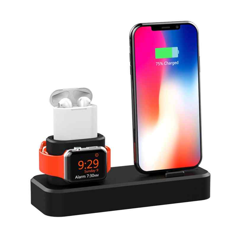 Nabíjecí stanice / stojánek pro Apple iPhone + AirPods + Watch - silikonový - černý 6 Nabíjecí stanice / stojánek pro Apple iPhone + AirPods + Watch - silikonový - černý - Obrázek 6