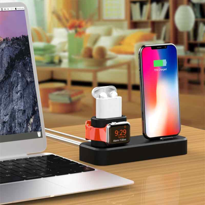 Nabíjecí stanice / stojánek pro Apple iPhone + AirPods + Watch - silikonový - černý 3 Nabíjecí stanice / stojánek pro Apple iPhone + AirPods + Watch - silikonový - černý - Obrázek 3