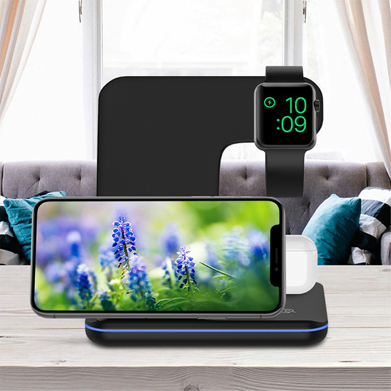3v1 bezdrátová nabíječka / stanice - Qi stojánek + Watch + lightning AirPods - černá 1 3v1 bezdrátová nabíječka / stanice - Qi stojánek + Watch + lightning AirPods - černá