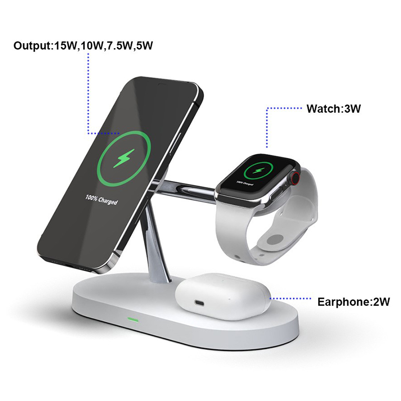 5v1 bezdrátová nabíječka pro Apple iPhone (Magsafe kompatibilní) + AirPods Qi + Watch + USB-A + lampička -bílá 4 5v1 bezdrátová nabíječka pro Apple iPhone (Magsafe kompatibilní) + AirPods Qi + Watch + USB-A + lampička -bílá - Obrázek 4