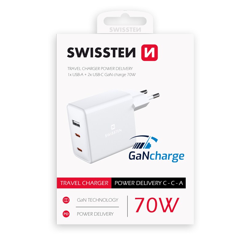70W Nabíječka / adaptér SWISSTEN pro Apple iPhone / iPad / MacBook - 2x USB-C + USB - bílá 4 70W Nabíječka / adaptér SWISSTEN pro Apple iPhone / iPad / MacBook - 2x USB-C + USB - bílá - Obrázek 4