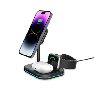 bezdratova nabijecka qi stojanek tech protect 3v1 pro apple iphone watch airpods podpora magsafe cerna