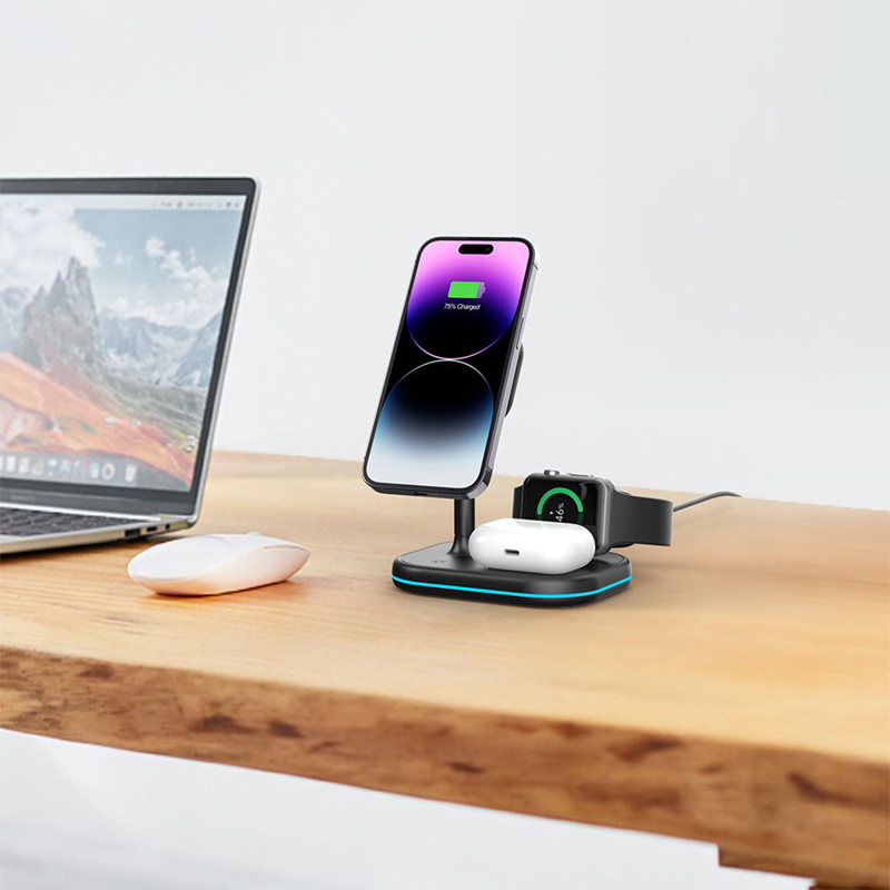 Bezdrátová nabíječka Qi / stojánek TECH PROTECT 3v1 pro Apple iPhone / Watch / AirPods - podpora MagSafe - černá 6 Bezdrátová nabíječka Qi / stojánek TECH PROTECT 3v1 pro Apple iPhone / Watch / AirPods - podpora MagSafe - černá - Obrázek 6