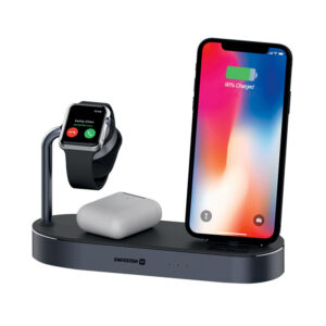 bezdratova nabijecka swissten 22055600 pro apple iphone airpods watch mfi certifikovana 60w adapter hlinikova cerna