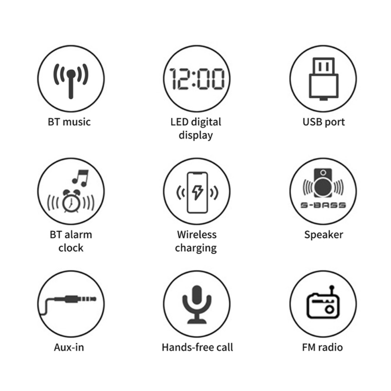 Bluetooth reproduktor / bezdrátová nabíječka Qi + hodiny / radio budík - USB-A / Micro SD vstup - černý 3 Bluetooth reproduktor / bezdrátová nabíječka Qi + hodiny / radio budík - USB-A / Micro SD vstup - černý - Obrázek 3