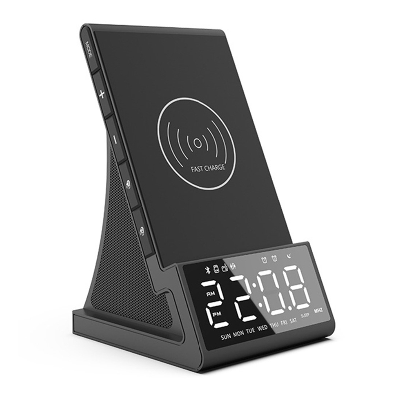 Bluetooth reproduktor / bezdrátová nabíječka Qi + hodiny / radio budík - USB-A / Micro SD vstup - černý 4 Bluetooth reproduktor / bezdrátová nabíječka Qi + hodiny / radio budík - USB-A / Micro SD vstup - černý - Obrázek 4