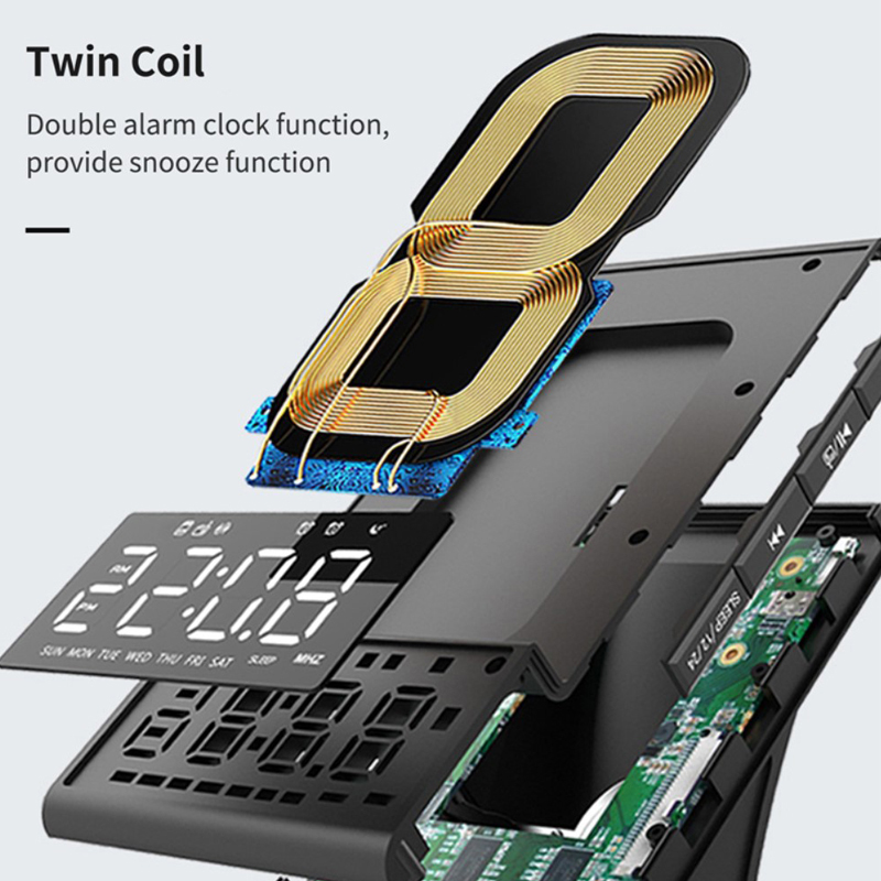 Bluetooth reproduktor / bezdrátová nabíječka Qi + hodiny / radio budík - USB-A / Micro SD vstup - černý 5 Bluetooth reproduktor / bezdrátová nabíječka Qi + hodiny / radio budík - USB-A / Micro SD vstup - černý - Obrázek 5