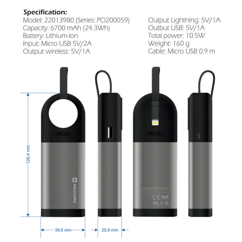 Externí baterie / power bank SWISSTEN pro Apple Watch - MFi certifikovaná - 6700 mAh 4 Externí baterie / power bank SWISSTEN pro Apple Watch - MFi certifikovaná - 6700 mAh - Obrázek 4