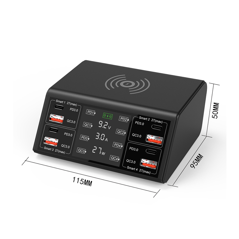 Nabíjecí stanice / nabíječka 9v1 - 100W - 4x USB-A + 4x USB-C + Qi - EU kabel - bílá; 838w 1 Nabíjecí stanice / nabíječka 9v1 - 100W - 4x USB-A + 4x USB-C + Qi - EU kabel - bílá; 838w