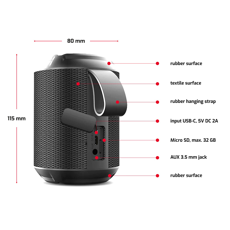 Reproduktor Bluetooth SWISSTEN Ultimate - 24W USB-C - nylonový - poutko - černý 5 Reproduktor Bluetooth SWISSTEN Ultimate - 24W USB-C - nylonový - poutko - černý - Obrázek 5